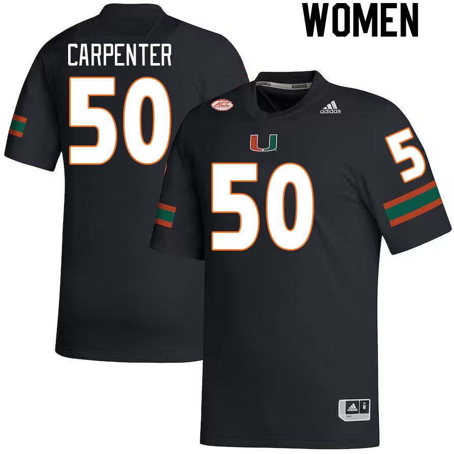 Women #50 Zach Carpenter Miami Hurricanes College Football Jerseys Stitched-Black